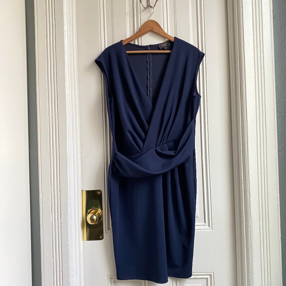 Lipsy Navy Blue Pleated Drape Sleeveless Dress